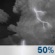 Tonight: A 50 percent chance of showers and thunderstorms.  Mostly cloudy, with a low around 77. South wind around 5 mph becoming calm. 