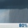 Friday: Showers and possibly a thunderstorm.  High near 82. Chance of precipitation is 80%.